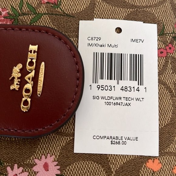 Coach Tech Wallet In Signature Canvas With Wildflower Print Khaki Multi - Picture 10 of 16